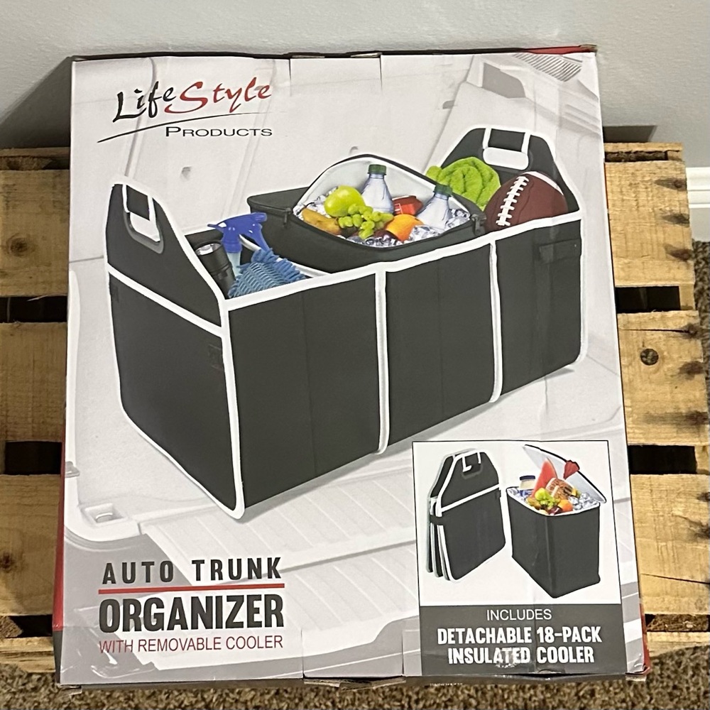 Black Auto Trunk Organizer with Removable Cooler